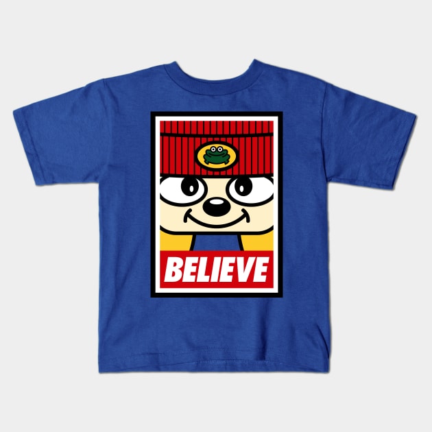 Believe (Parappa Blue) Kids T-Shirt by BiggStankDogg